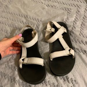 White leather Tevas